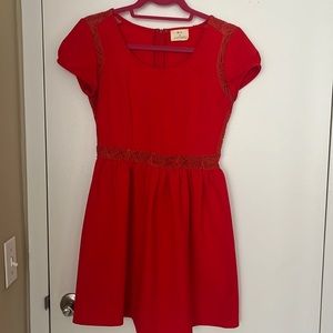 Anthropologie blood orange dress with lace detailing